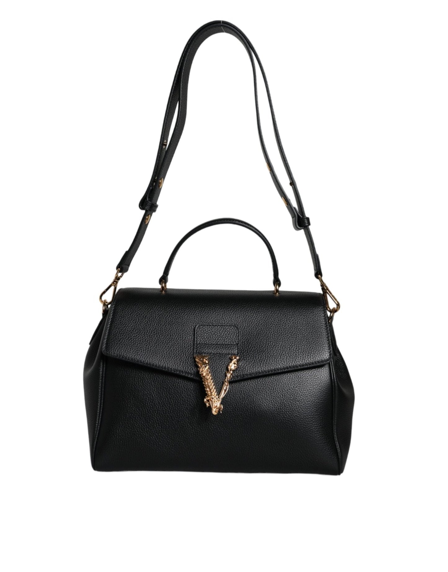 Versace Black Top Handle Grainy Calfskin Leather Crossbody Bag - Sandy Store ByNet