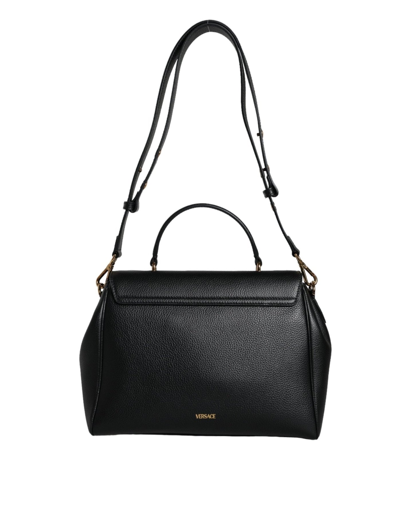 Versace Black Top Handle Grainy Calfskin Leather Crossbody Bag - Sandy Store ByNet