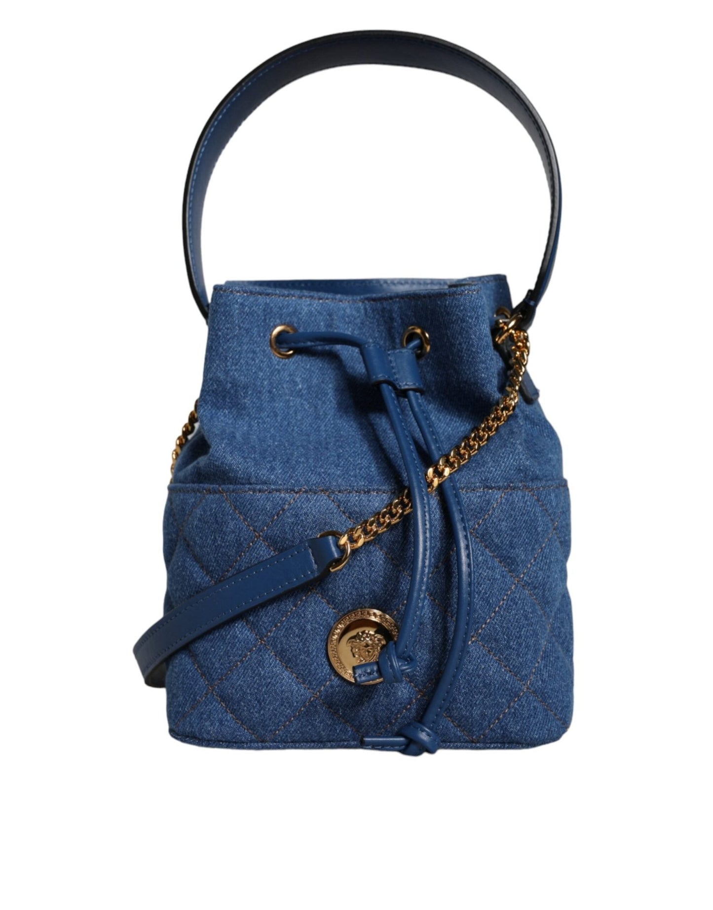 Versace Blue Quilted Denim Leather Crossbody Shoulder Bag - Sandy Store ByNet