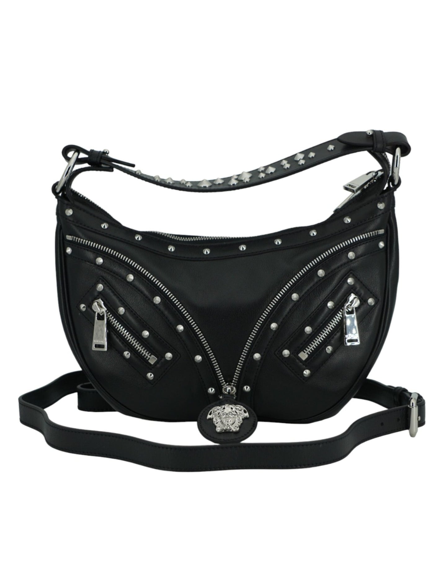 Versace Elegant Black Leather Hobo Shoulder Bag - Sandy Store ByNet