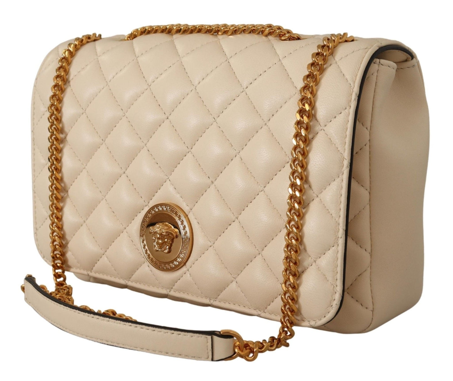 Versace Elegant White Nappa Leather Shoulder Bag - Sandy Store ByNet