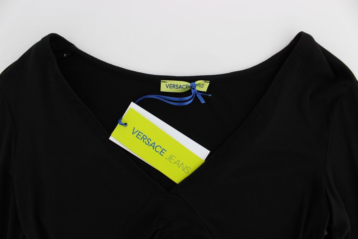 Versace Jeans Elegant V - Neck Black Viscose Blend Sweater - Sandy Store ByNet