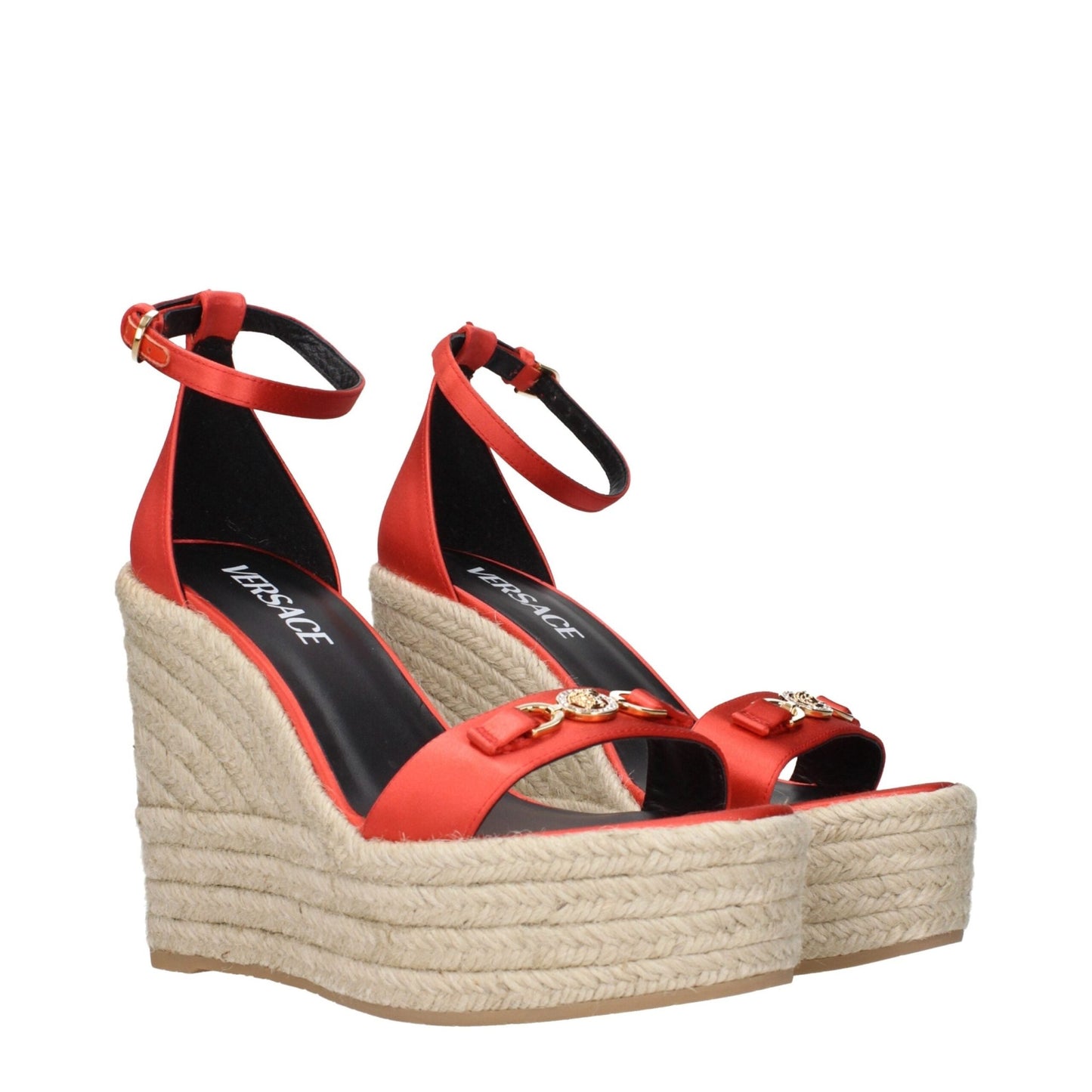 Versace Orange Satin Wedges Sandals – EU38/US8 par Versace | Disponible sur Sandy Store ByNet