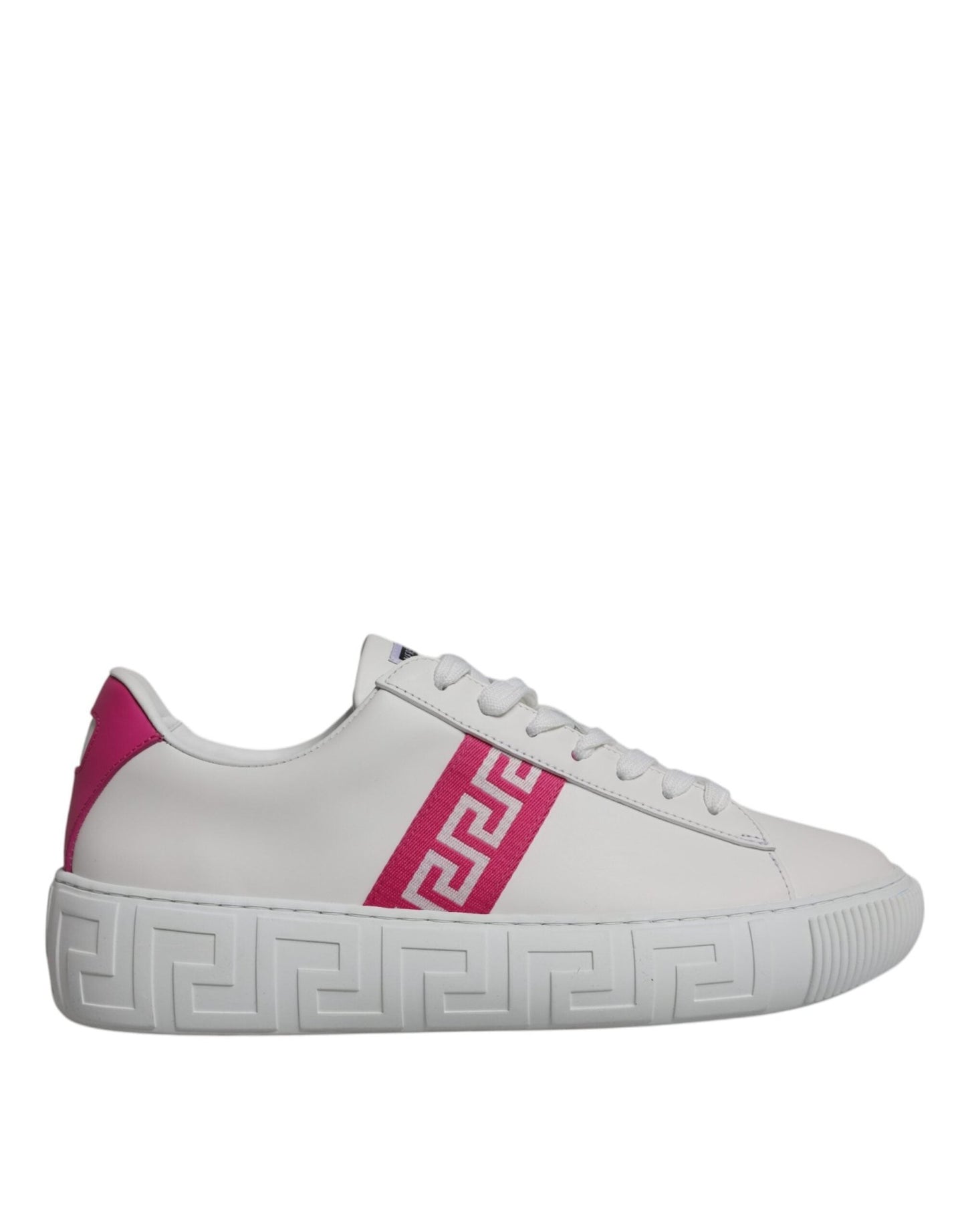 Versace White Pink Greca Print Platform Low Top Sneakers Shoes - Sandy Store ByNet