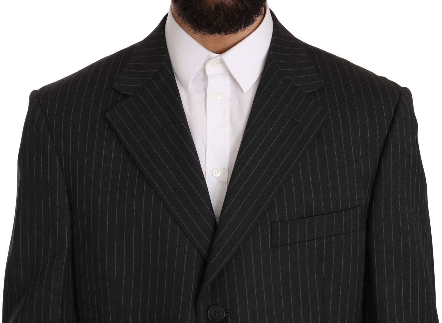 Z ZEGNA Elegant Black Striped Wool Suit - Sandy Store ByNet