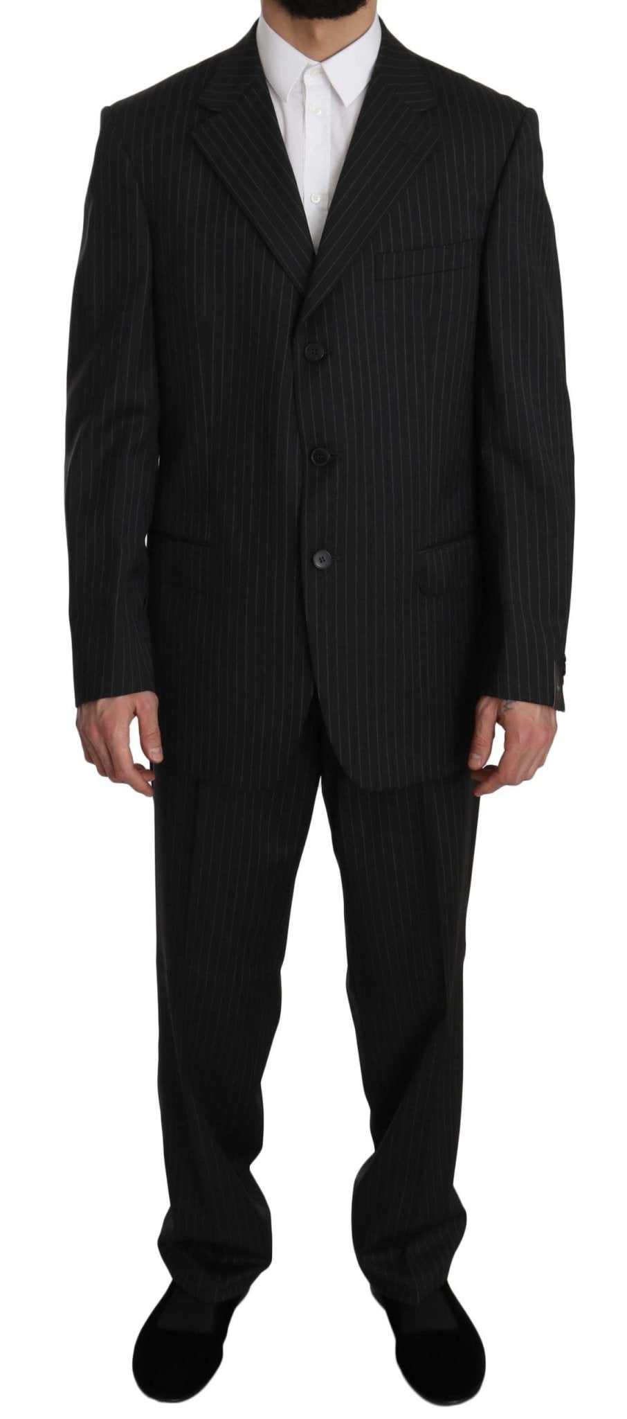 Z ZEGNA Elegant Black Striped Wool Suit - Sandy Store ByNet