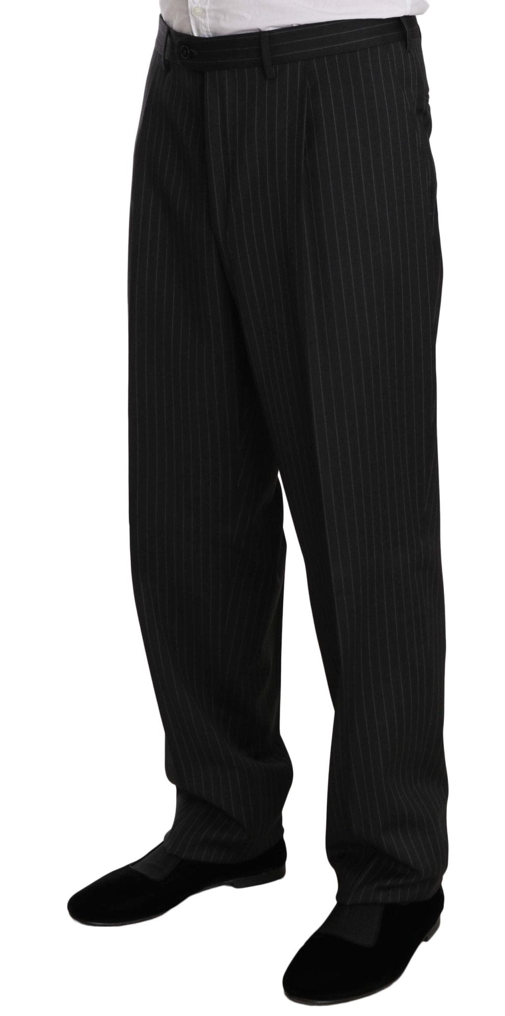Z ZEGNA Elegant Black Striped Wool Suit - Sandy Store ByNet