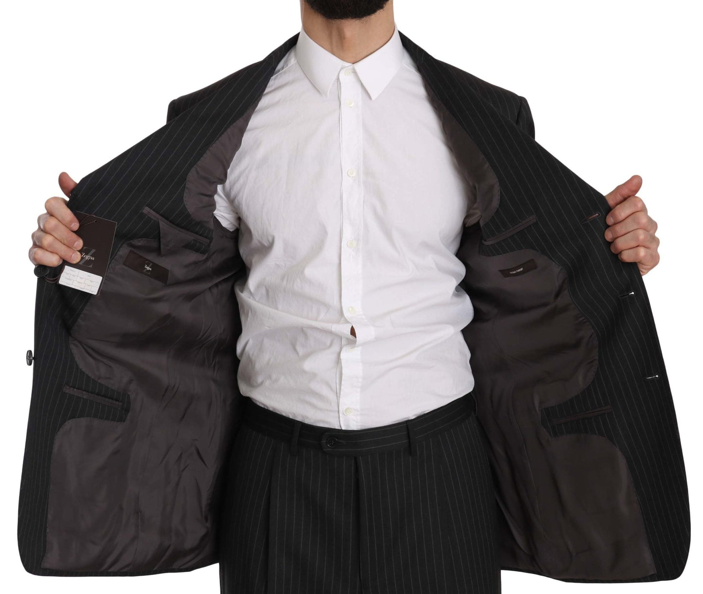 Z ZEGNA Elegant Black Striped Wool Suit - Sandy Store ByNet