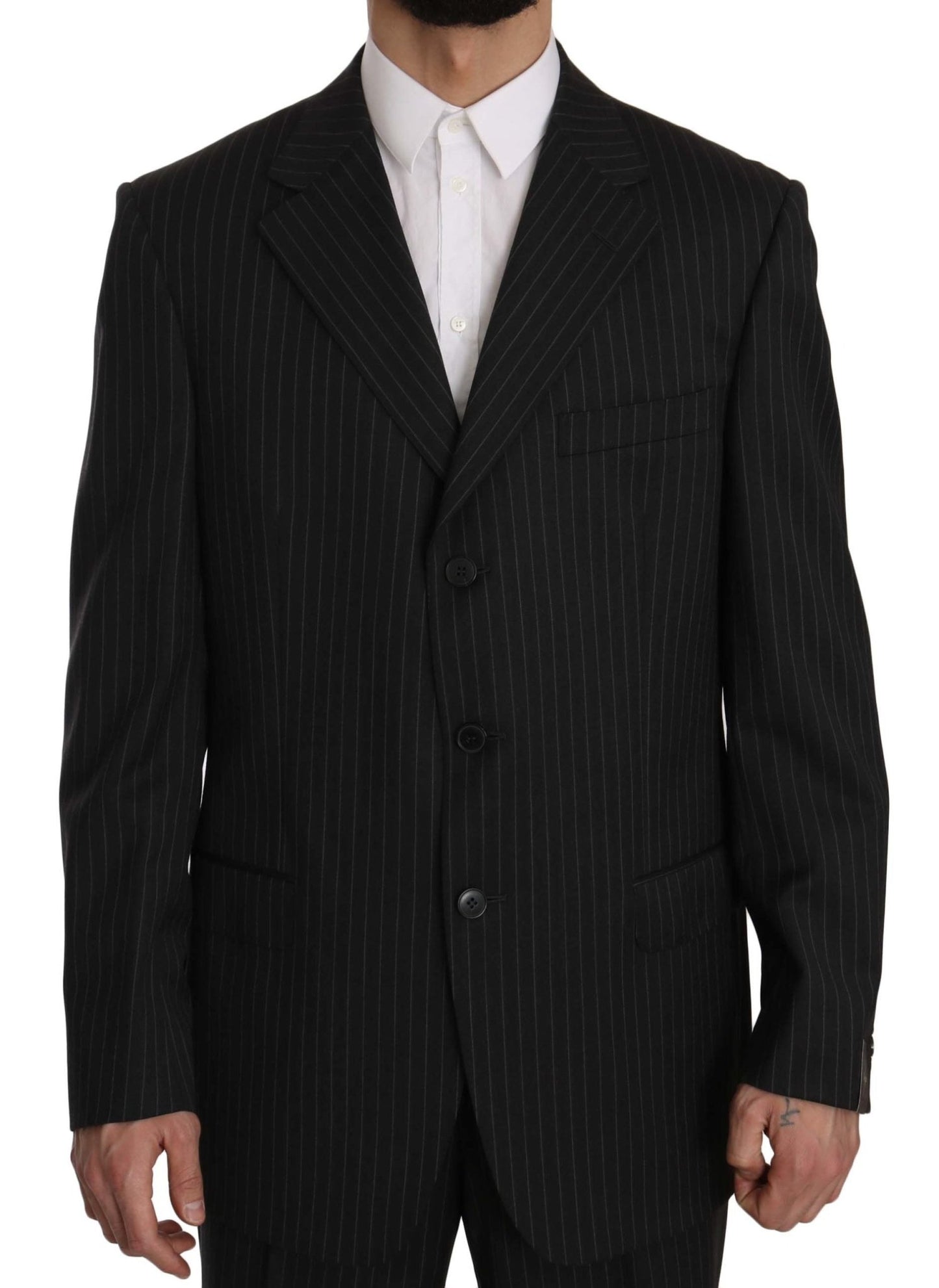 Z ZEGNA Elegant Black Striped Wool Suit - Sandy Store ByNet