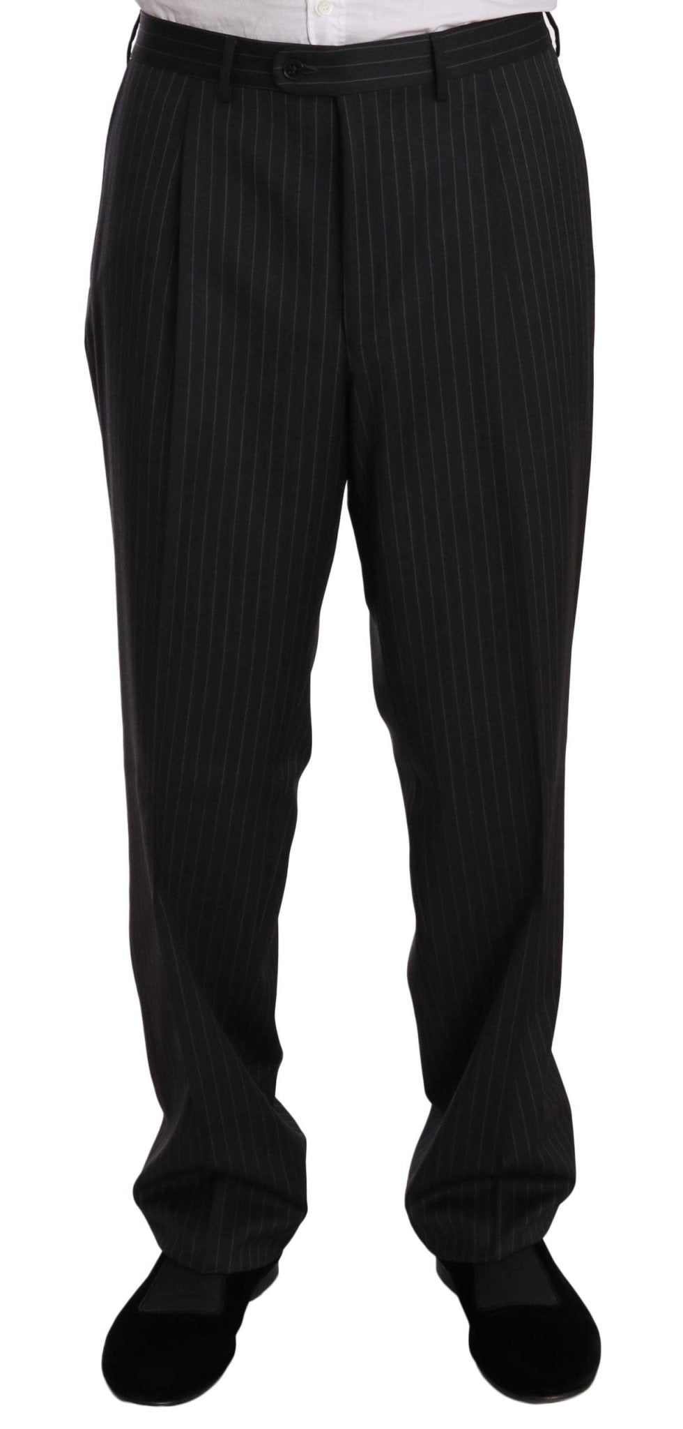 Z ZEGNA Elegant Black Striped Wool Suit - Sandy Store ByNet