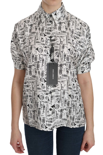 Dolce &amp; Gabbana Top con cuello de seda y estampado de instrumentos musicales