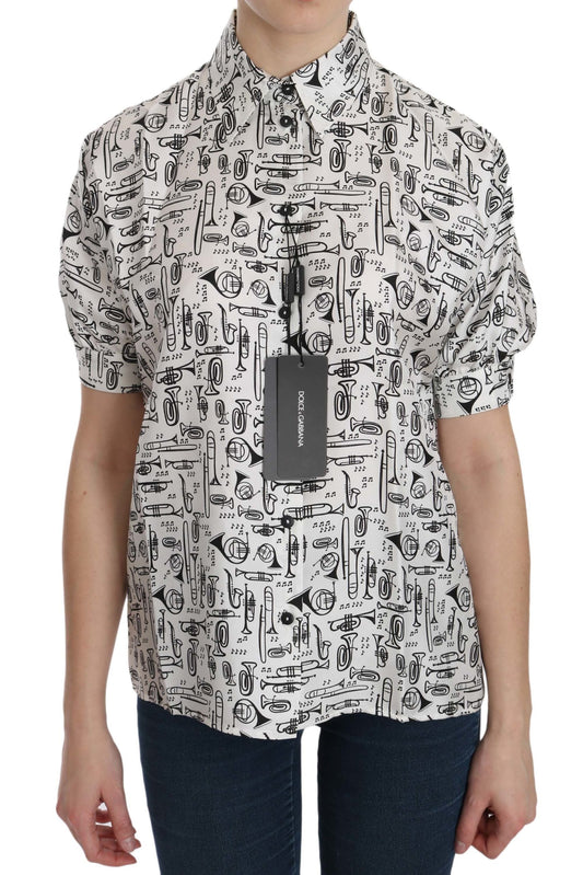 Dolce &amp; Gabbana Top con cuello de seda y estampado de instrumentos musicales