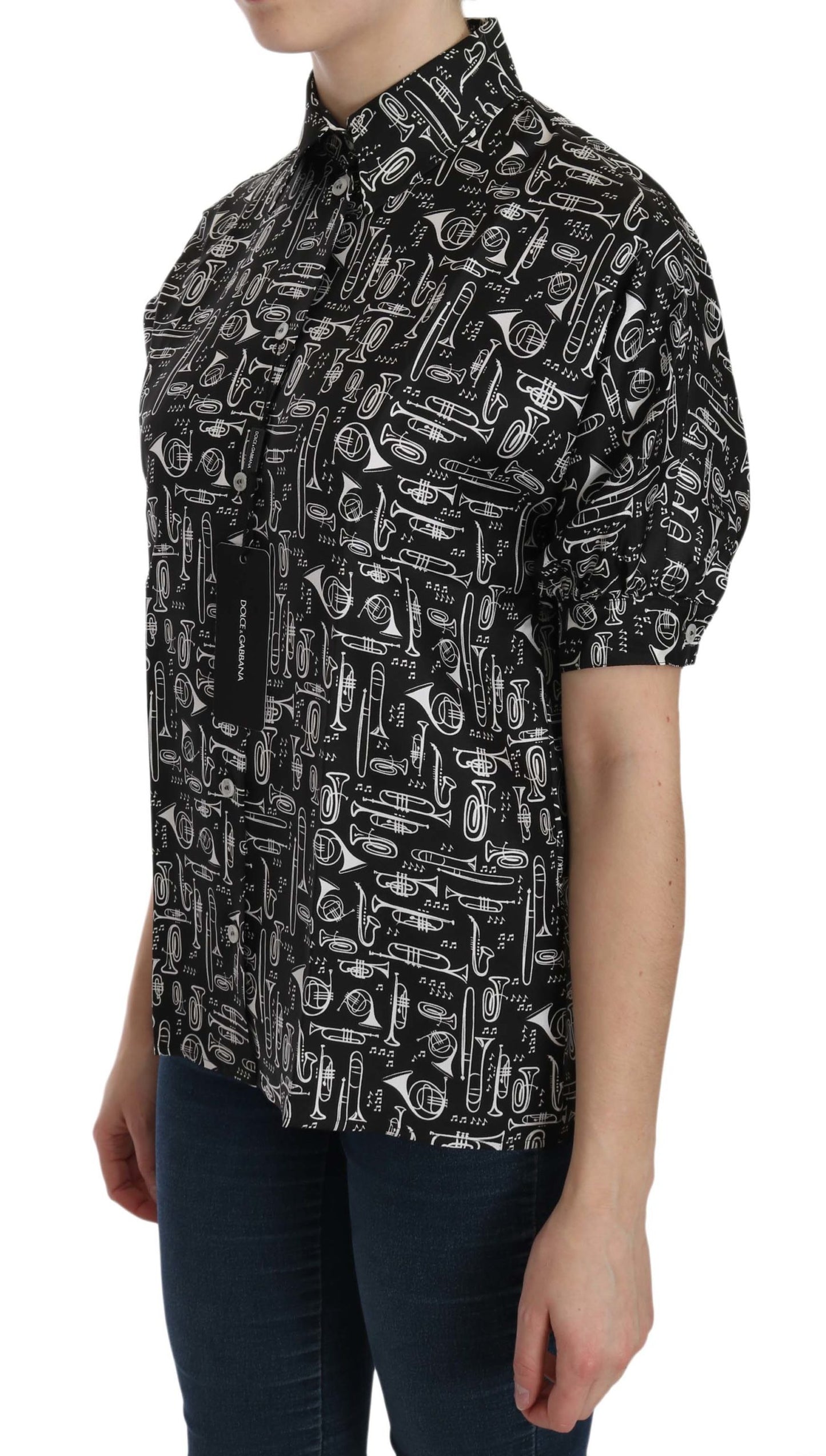 Dolce &amp; Gabbana Top de seda elegante con instrumento musical