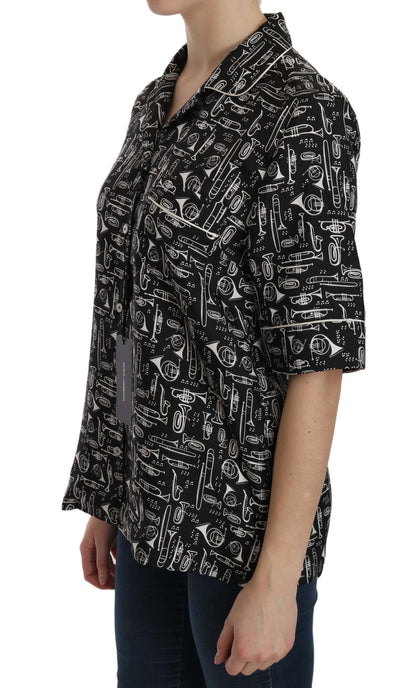 Dolce &amp; Gabbana Top con cuello de seda y instrumento musical