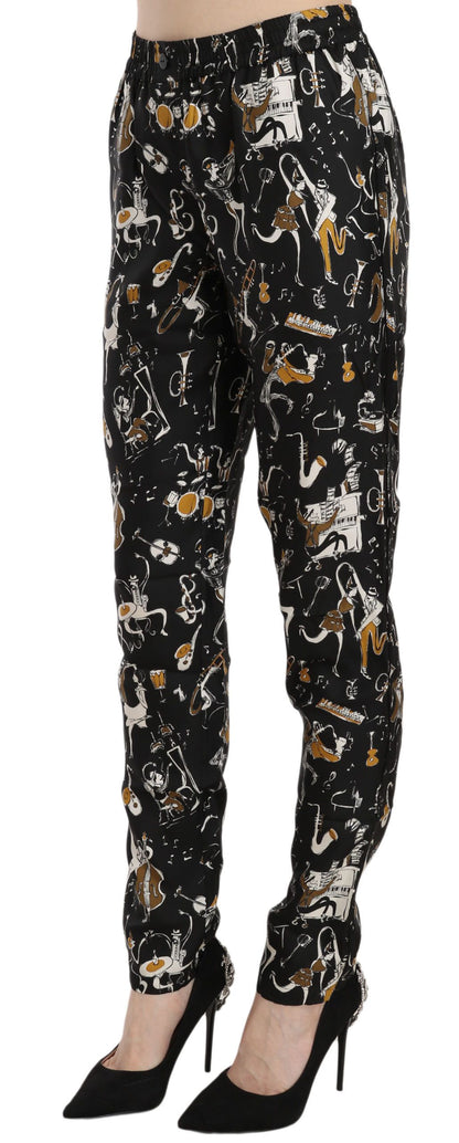 Dolce &amp; Gabbana Elegantes pantalones cónicos de seda con cintura alta