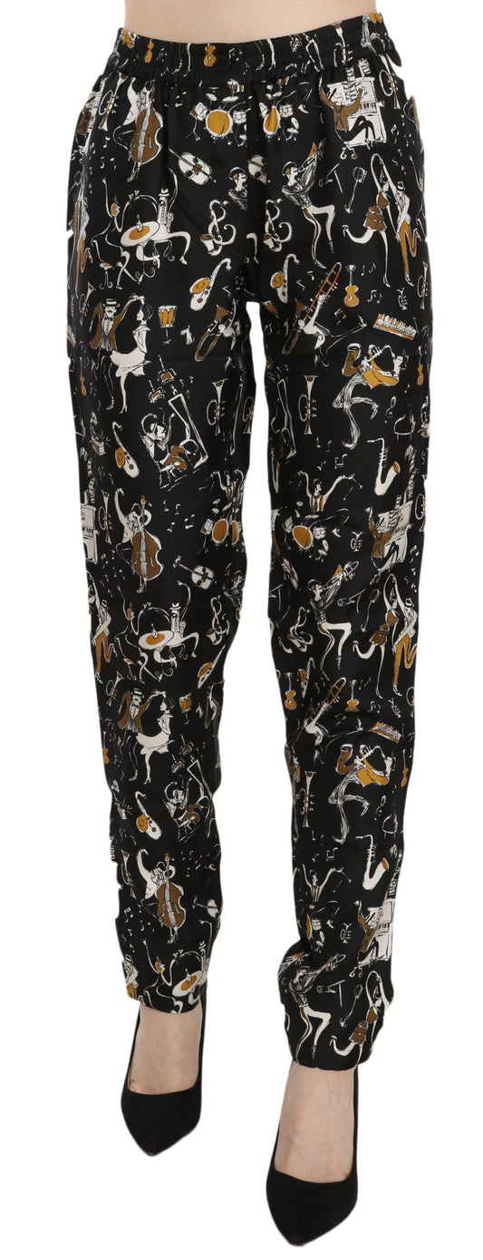 Dolce &amp; Gabbana Elegantes pantalones cónicos de seda con cintura alta