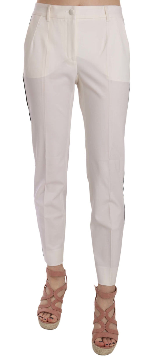 Dolce &amp; Gabbana Elegante pantalón cónico de lana a rayas blancas