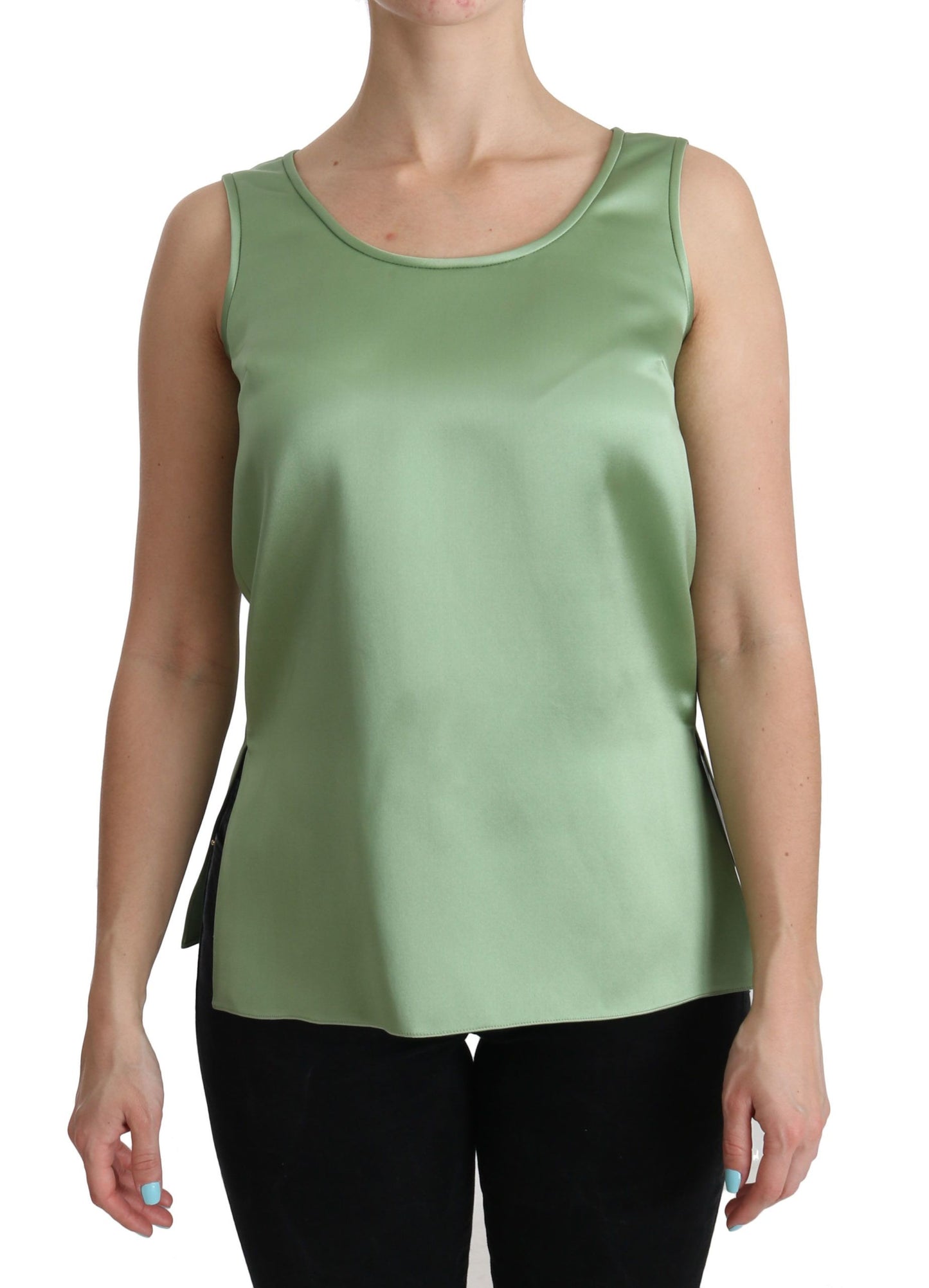 Dolce &amp; Gabbana Elegante top sin mangas de seda en verde menta claro