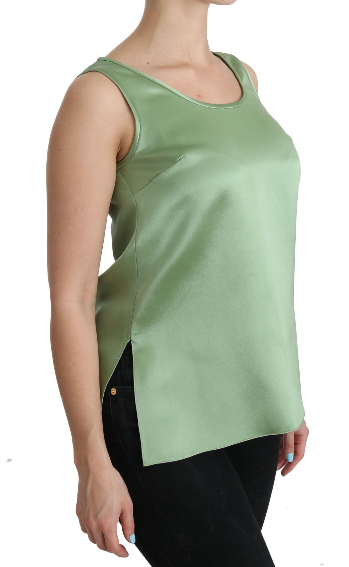 Dolce &amp; Gabbana Elegante top sin mangas de seda en verde menta claro