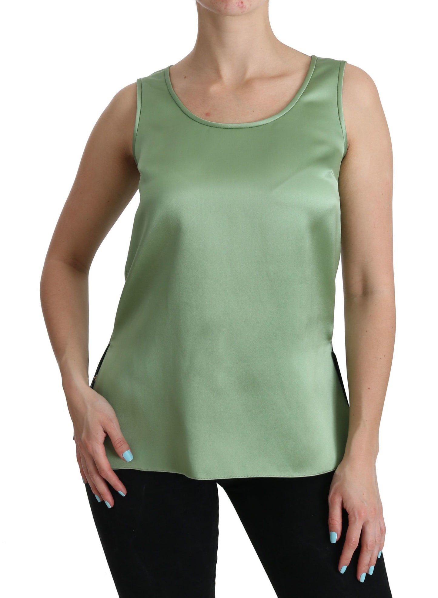Dolce &amp; Gabbana Elegante top sin mangas de seda en verde menta claro