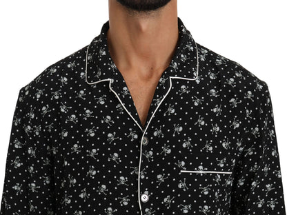 Dolce &amp; Gabbana Camisa de pijama elegante de seda con estampado de calaveras