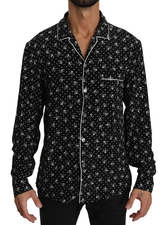 Dolce &amp; Gabbana Camisa de pijama elegante de seda con estampado de calaveras