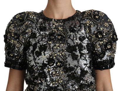 Dolce &amp; Gabbana Top con cuello redondo y adornos de cristales y lentejuelas