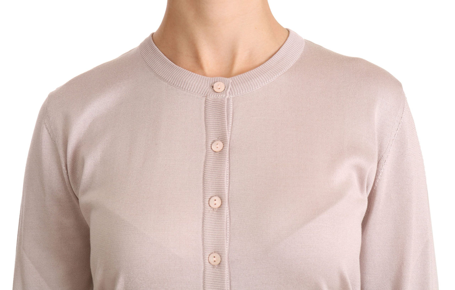 Dolce &amp; Gabbana Cárdigan rosa con cuello redondo en mezcla de seda