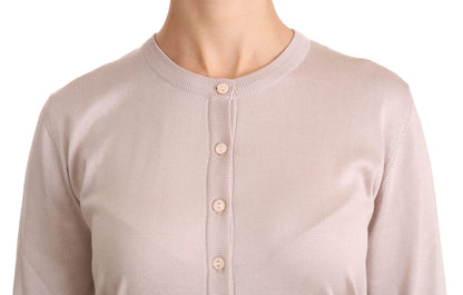 Dolce &amp; Gabbana Cárdigan rosa con cuello redondo en mezcla de seda