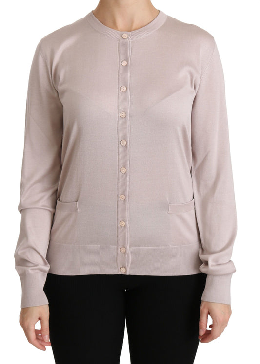 Dolce &amp; Gabbana Cárdigan rosa con cuello redondo en mezcla de seda