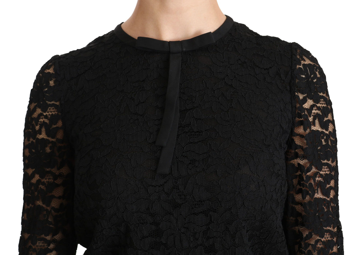 Dolce &amp; Gabbana Elegante blusa negra con cuello redondo y encaje
