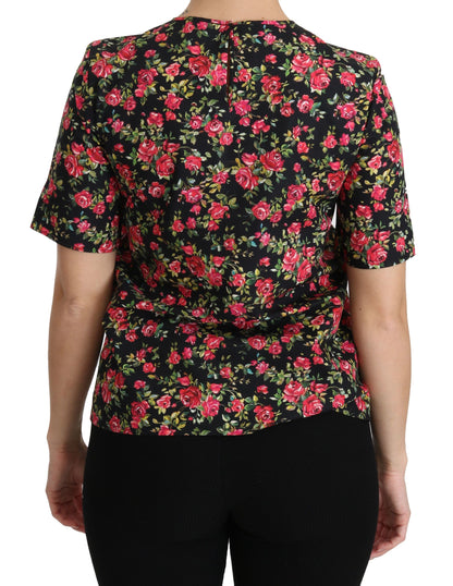 Dolce &amp; Gabbana Elegante top con cuello redondo y estampado floral negro