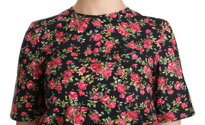 Dolce &amp; Gabbana Elegante top con cuello redondo y estampado floral negro