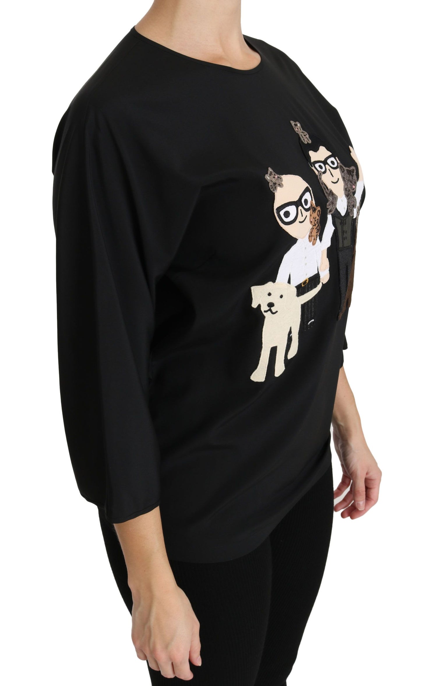 Dolce &amp; Gabbana Elegante top bordado elástico de seda negro