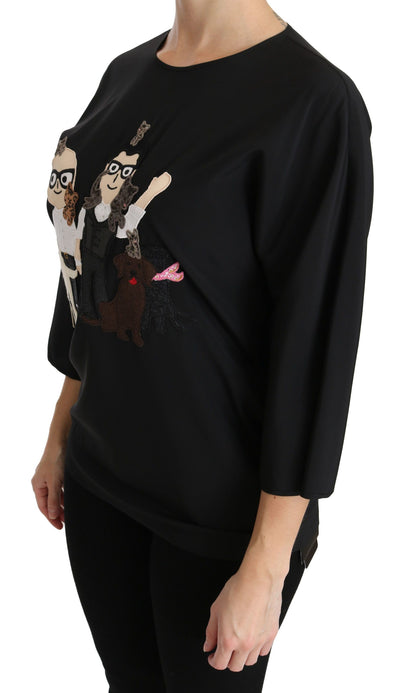 Dolce &amp; Gabbana Elegante top bordado elástico de seda negro