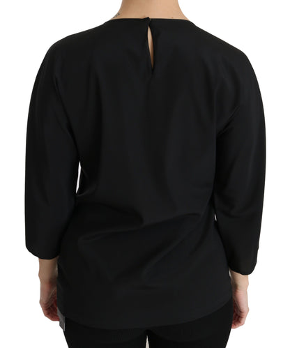 Dolce &amp; Gabbana Elegante top bordado elástico de seda negro