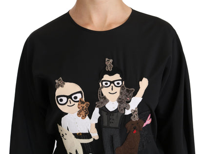Dolce &amp; Gabbana Elegante top bordado elástico de seda negro