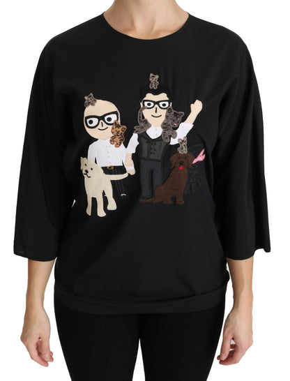 Dolce &amp; Gabbana Elegante top bordado elástico de seda negro