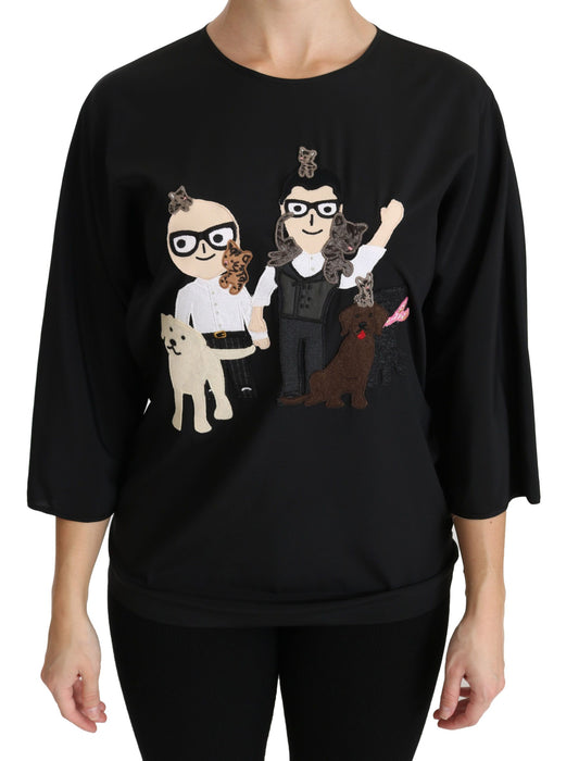 Dolce &amp; Gabbana Elegante top bordado elástico de seda negro