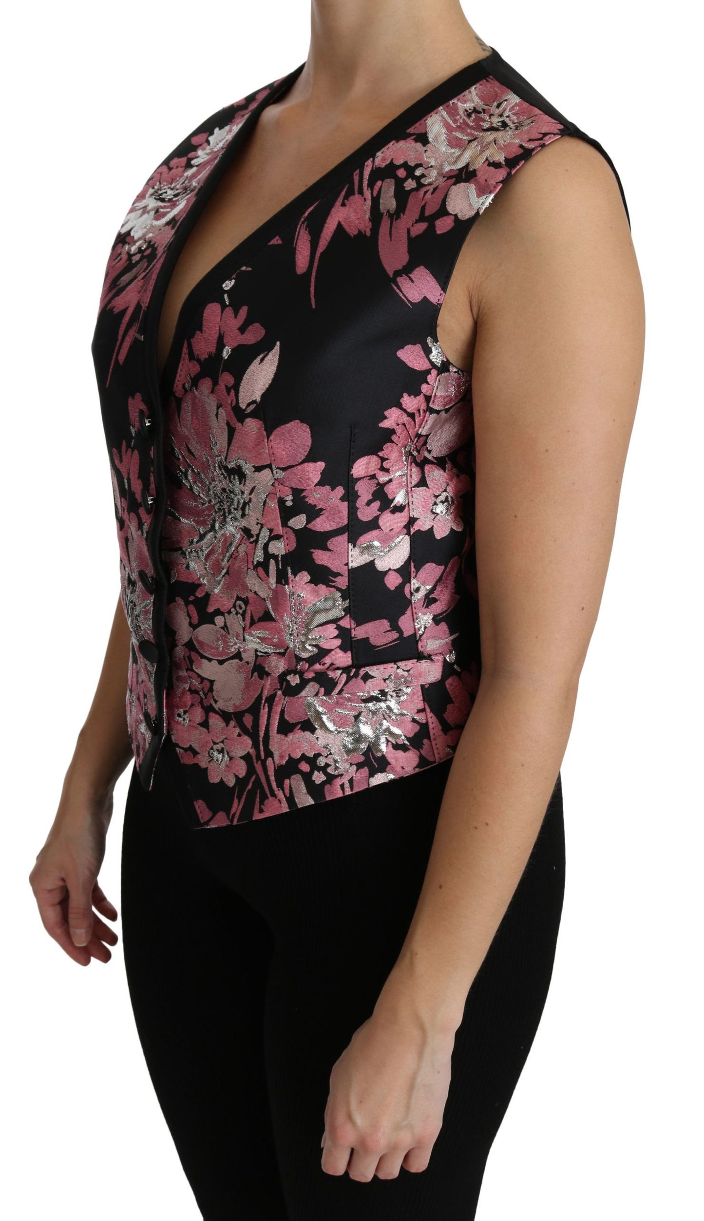 Dolce &amp; Gabbana Top sin mangas con escote pronunciado y brocado floral elegante