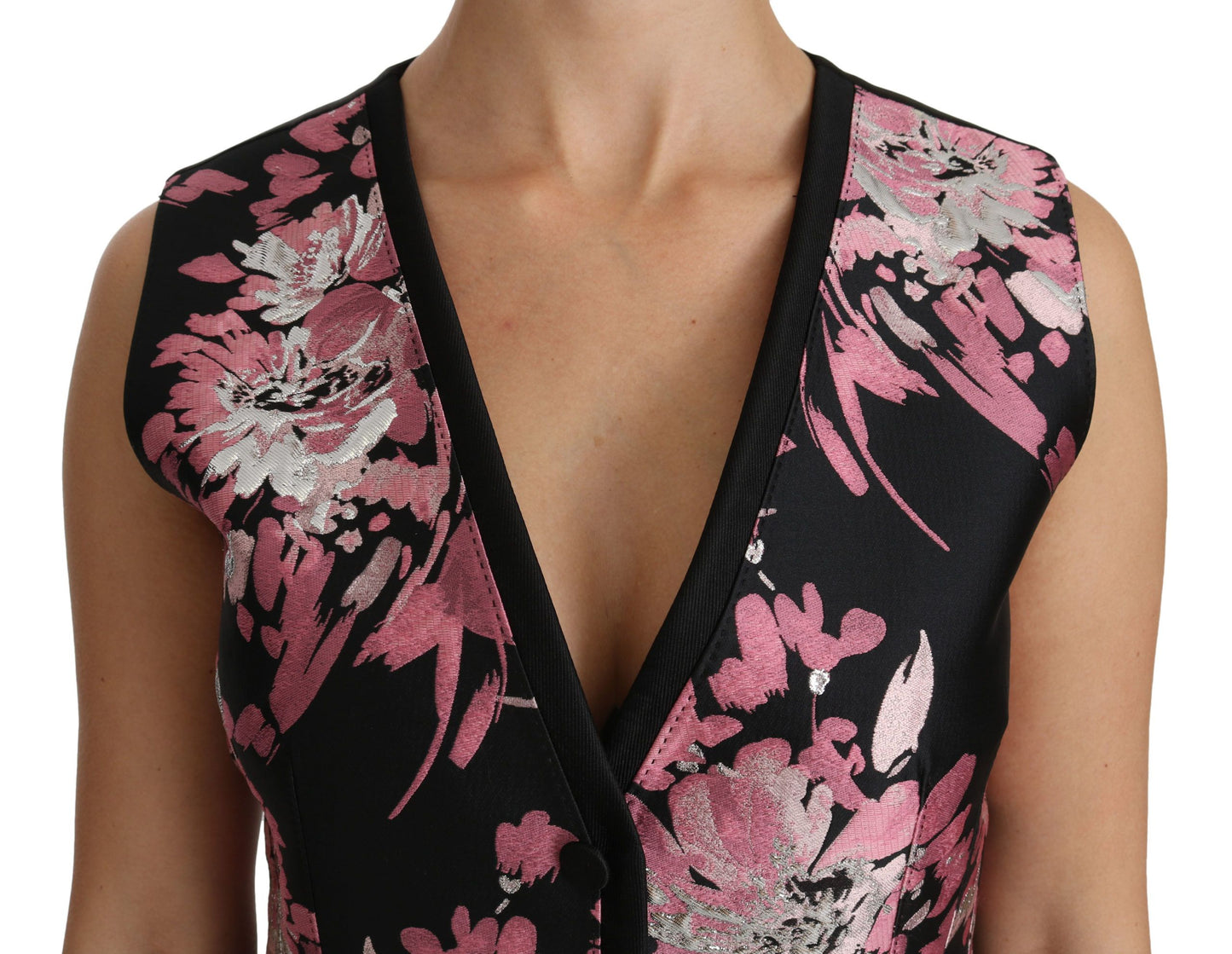 Dolce &amp; Gabbana Top sin mangas con escote pronunciado y brocado floral elegante