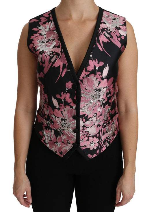 Dolce &amp; Gabbana Top sin mangas con escote pronunciado y brocado floral elegante