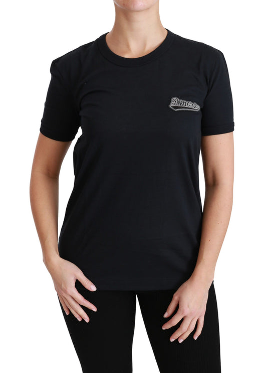 Dolce &amp; Gabbana Elegante camiseta azul Amore con cuello redondo