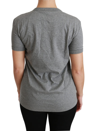 Dolce &amp; Gabbana Camiseta gris elegante con cuello redondo y parche Amore