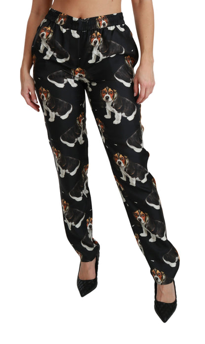 Dolce &amp; Gabbana Pantalones elegantes de seda con estampado de cachorros