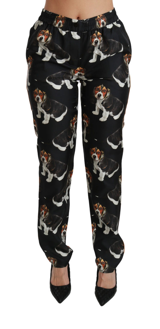 Dolce &amp; Gabbana Pantalones elegantes de seda con estampado de cachorros