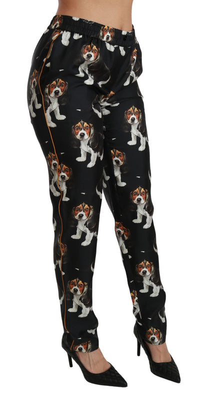 Dolce &amp; Gabbana Pantalones elegantes de seda con estampado de cachorros