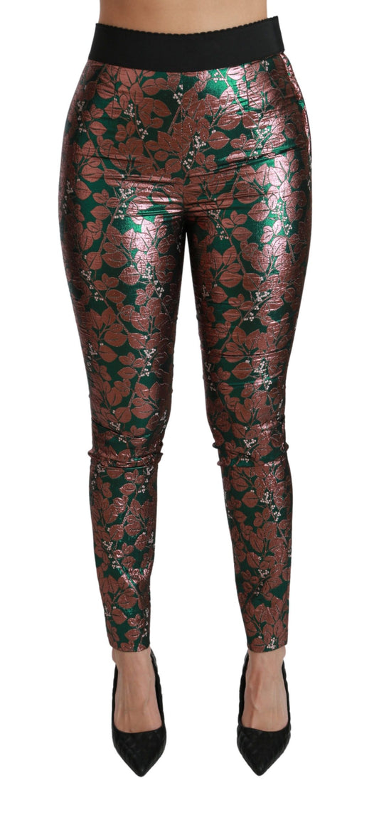 Dolce &amp; Gabbana Elegante Pantalón Metálico Hoja Bronce
