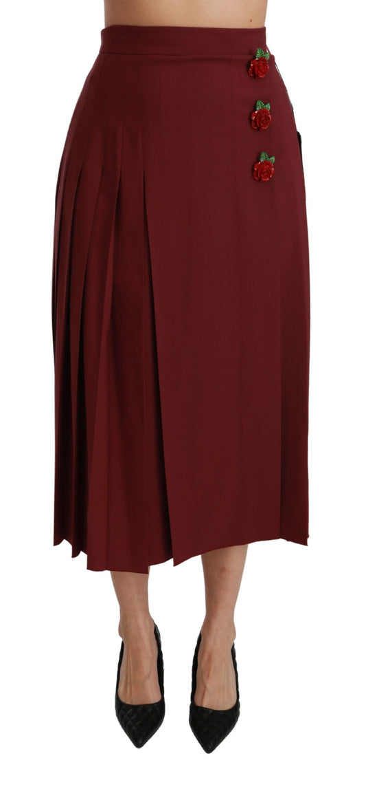 Dolce &amp; Gabbana Elegante Falda Roja De Lana Virgen De Talle Alto