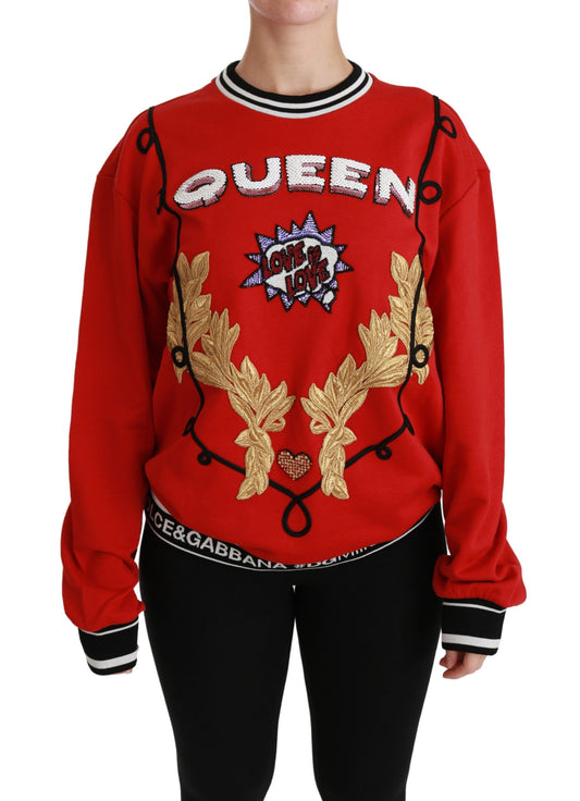Dolce &amp; Gabbana Suéter rojo radiante con cuello redondo y lentejuelas